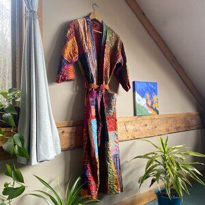 Radiant silk patchwork robe made in India - one size
